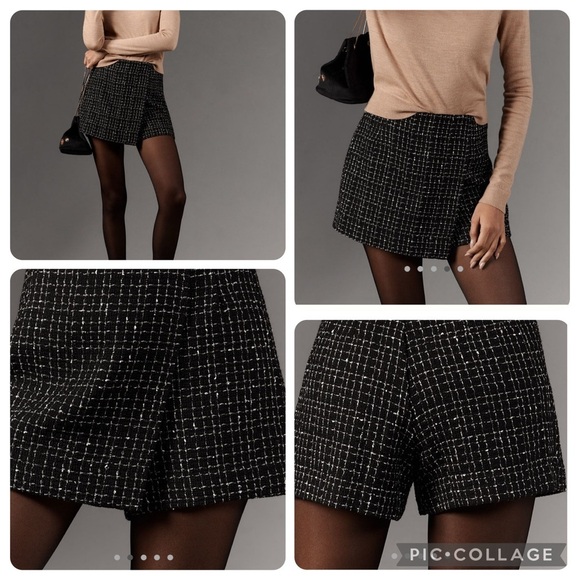 NWT new 12 fits 10 Anthropologie Maeve tweed skort shorts skirt black white - Picture 10 of 17